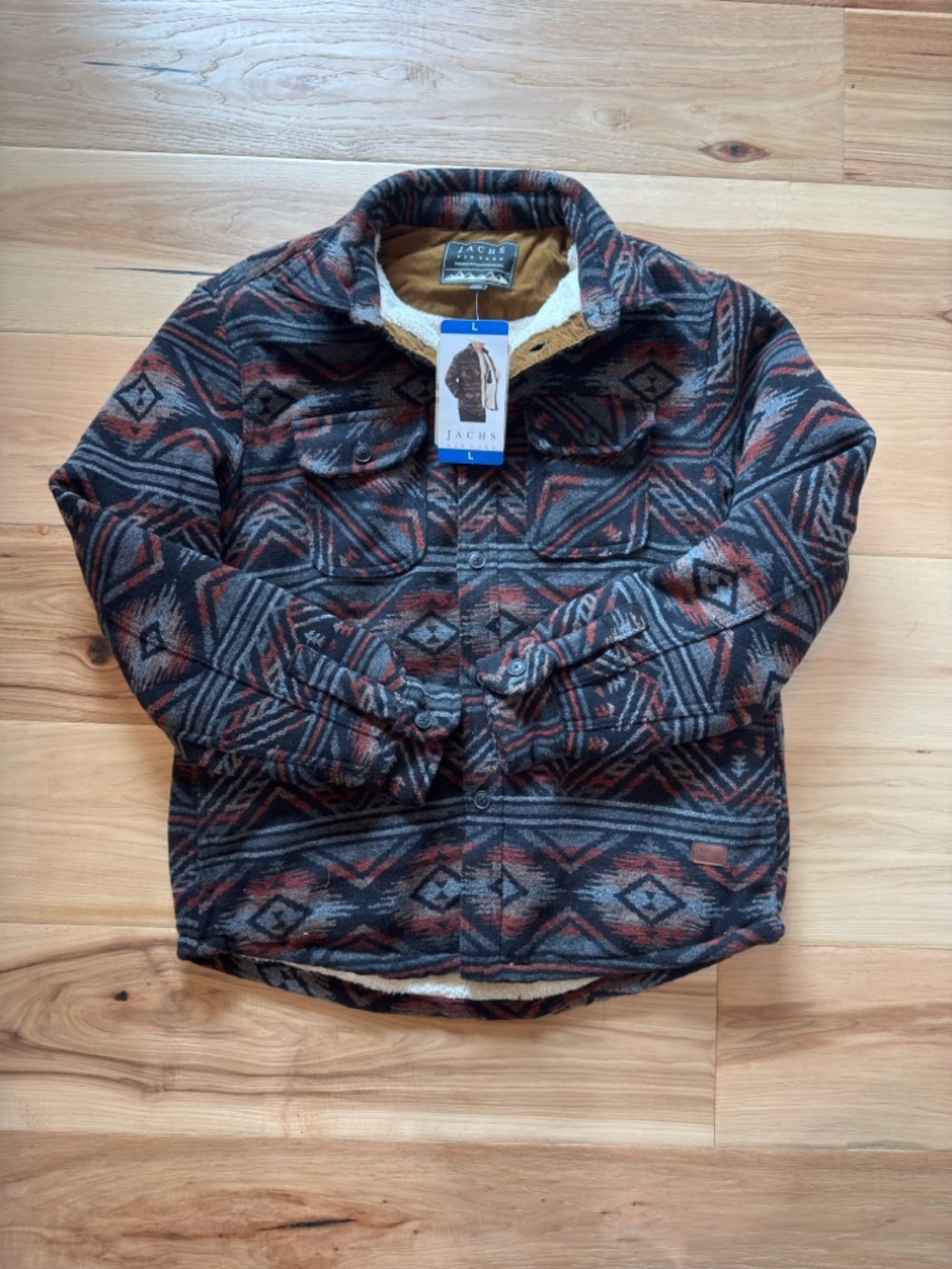 Jachs Men’s Sherpa-Lined Aztec Jacket - Black & Rust NWT